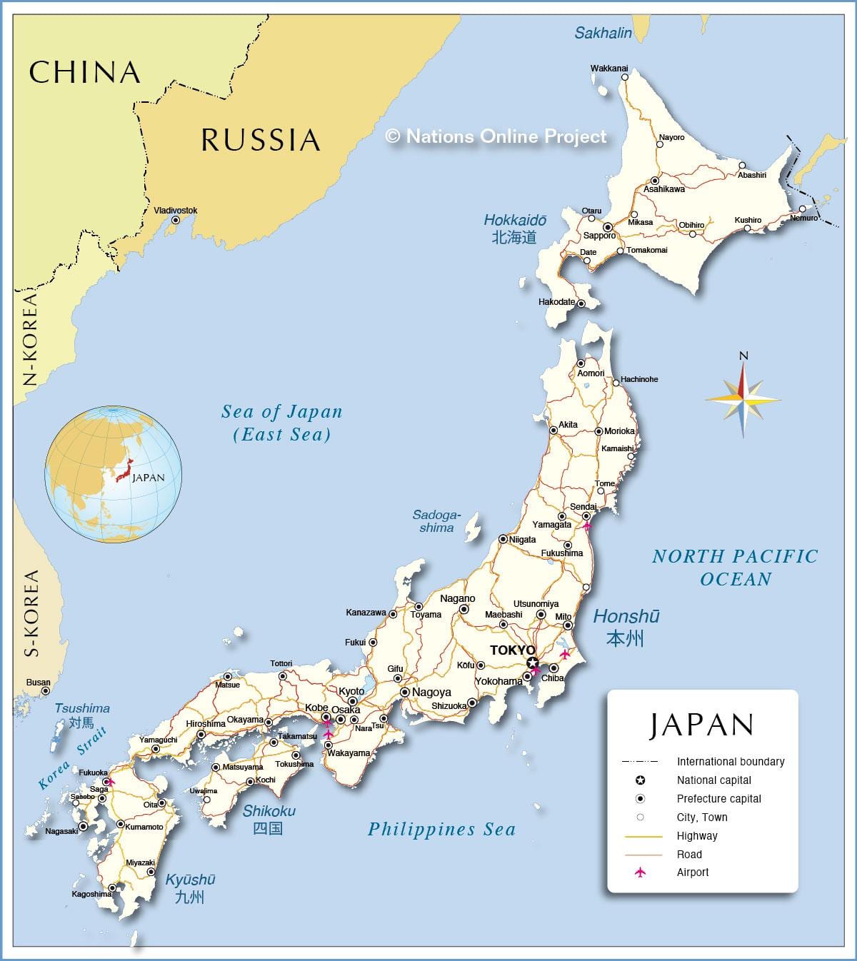 carte des aéroports au japon
