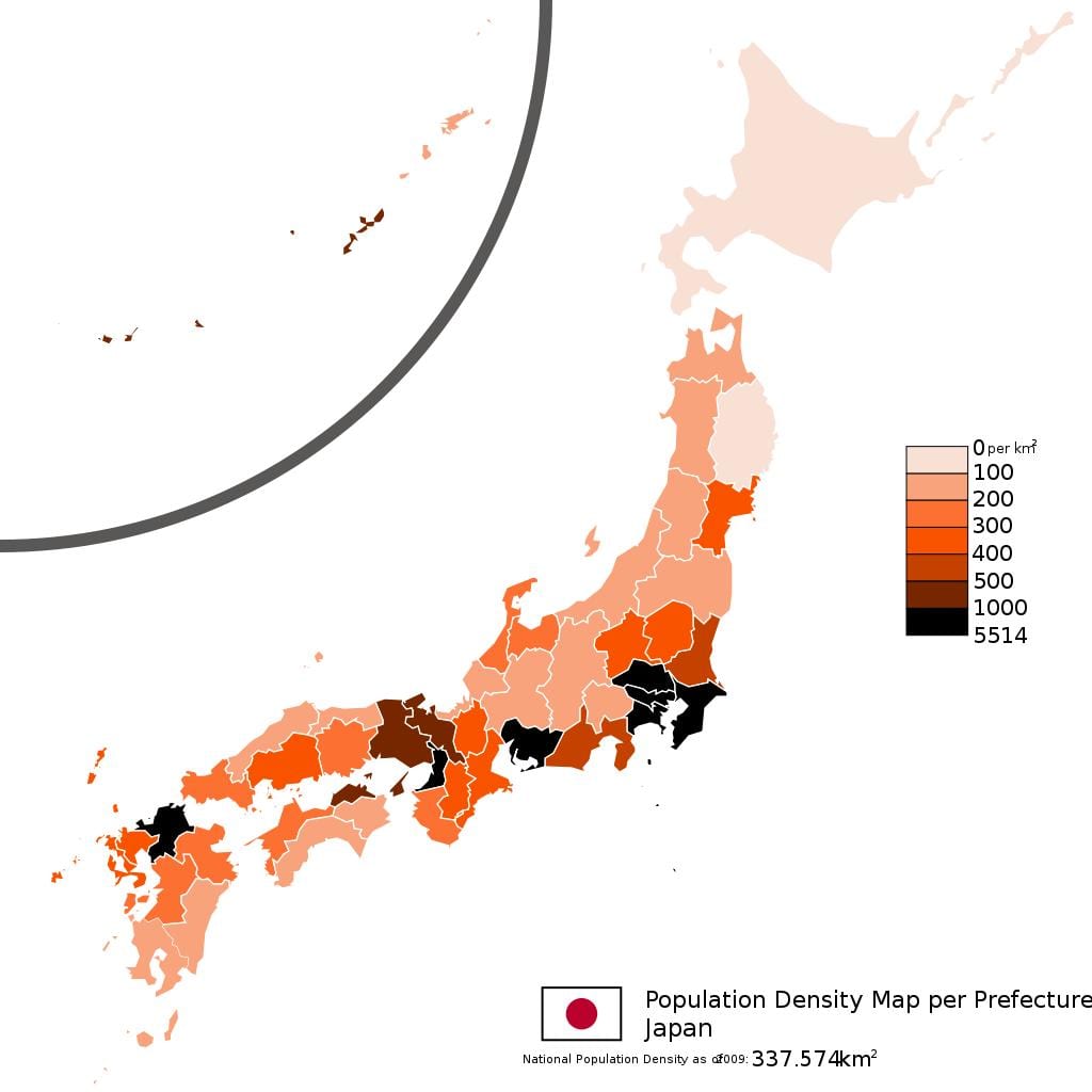 la densité de la population de la carte du japon