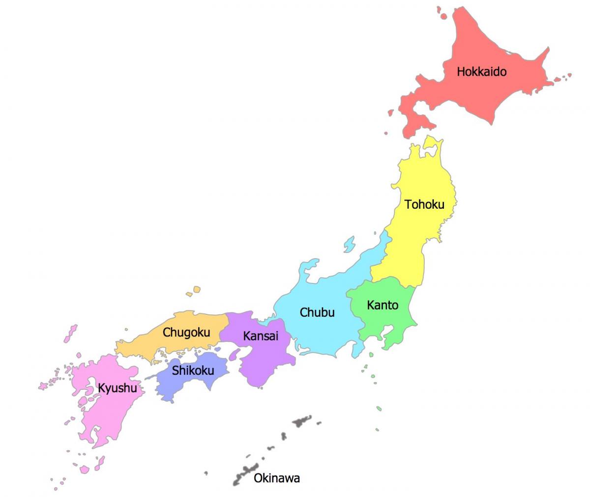 le japon de la carte des régions