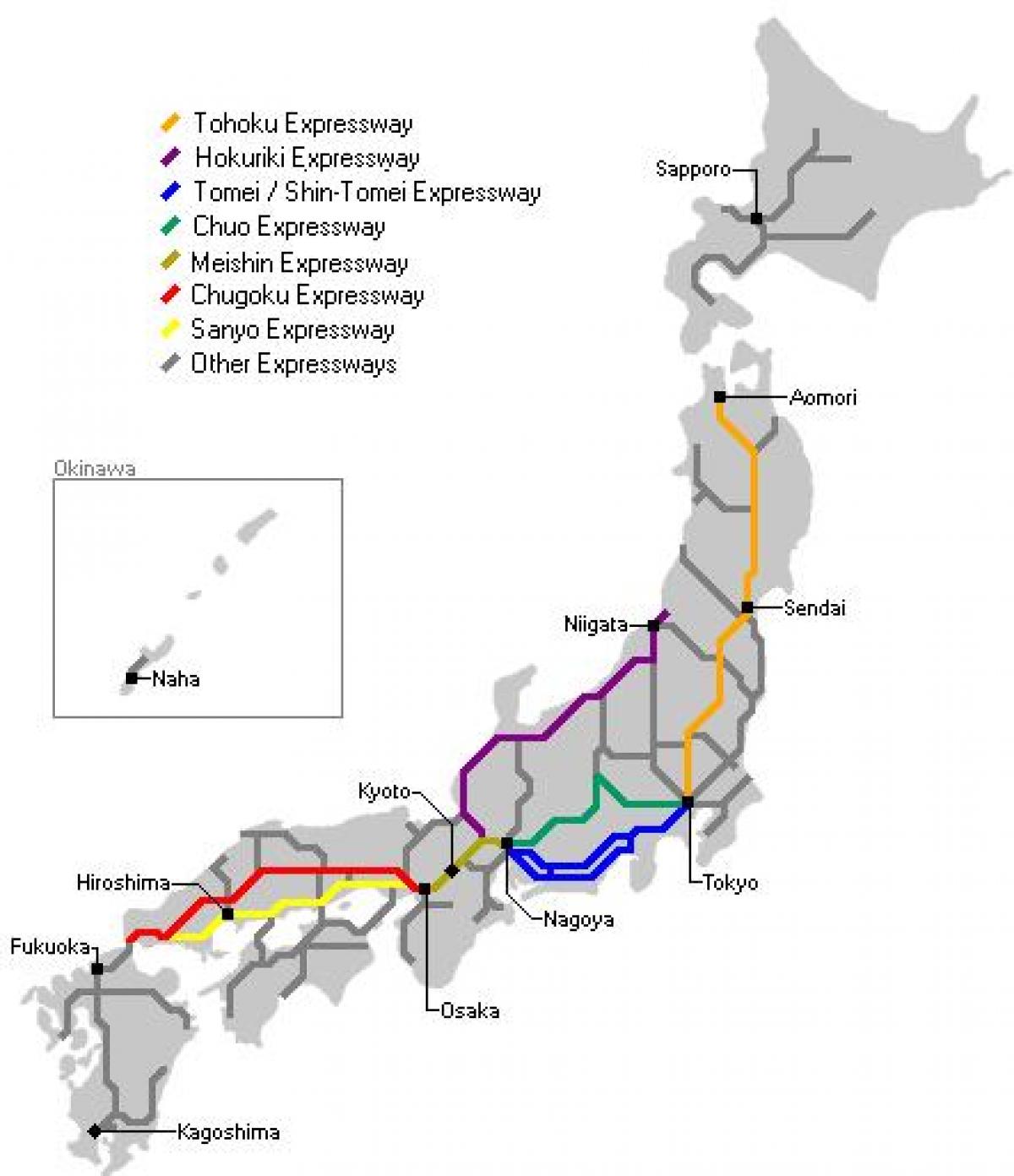 carte du japon de l'autoroute