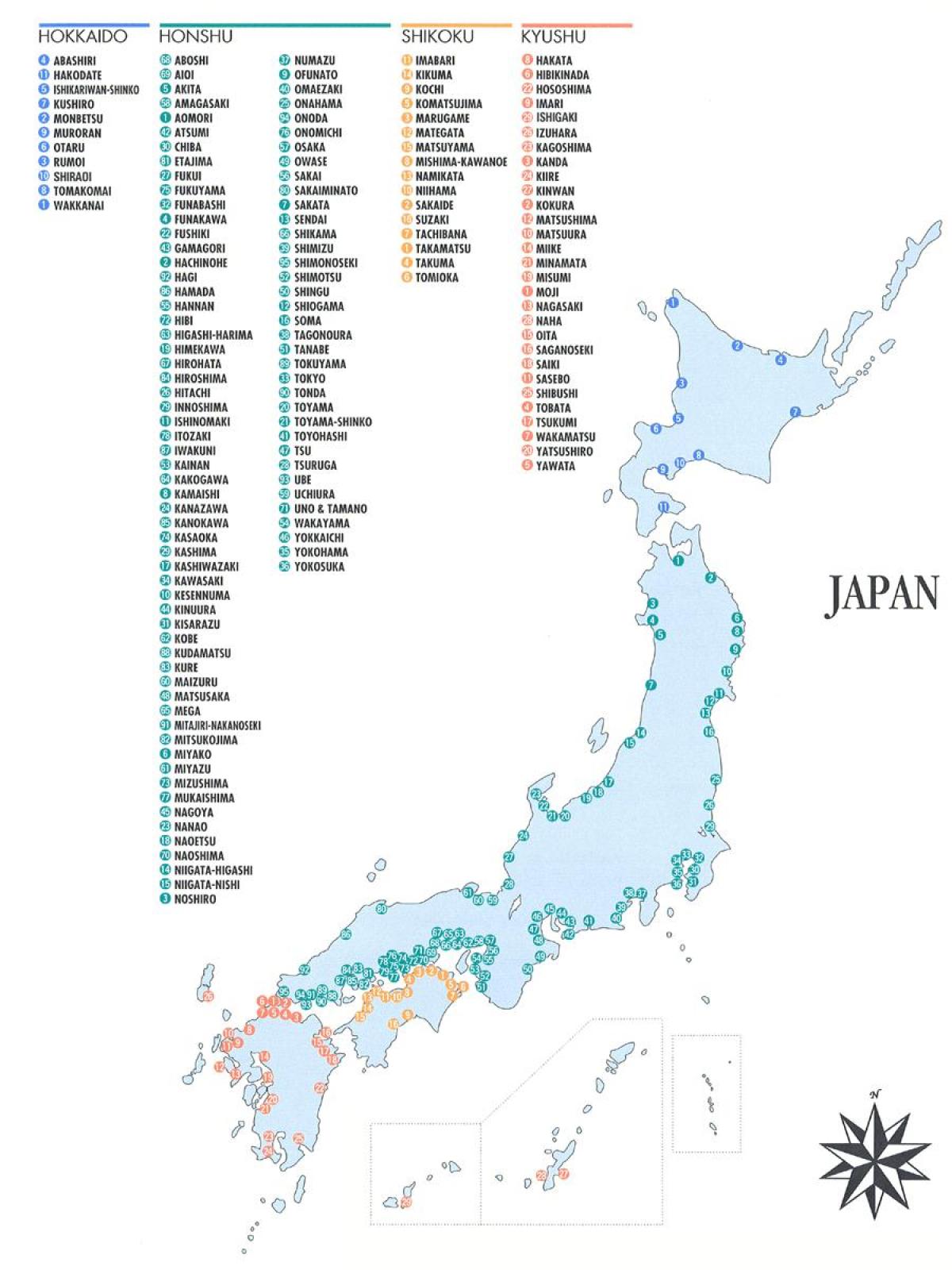 carte des ports du japon