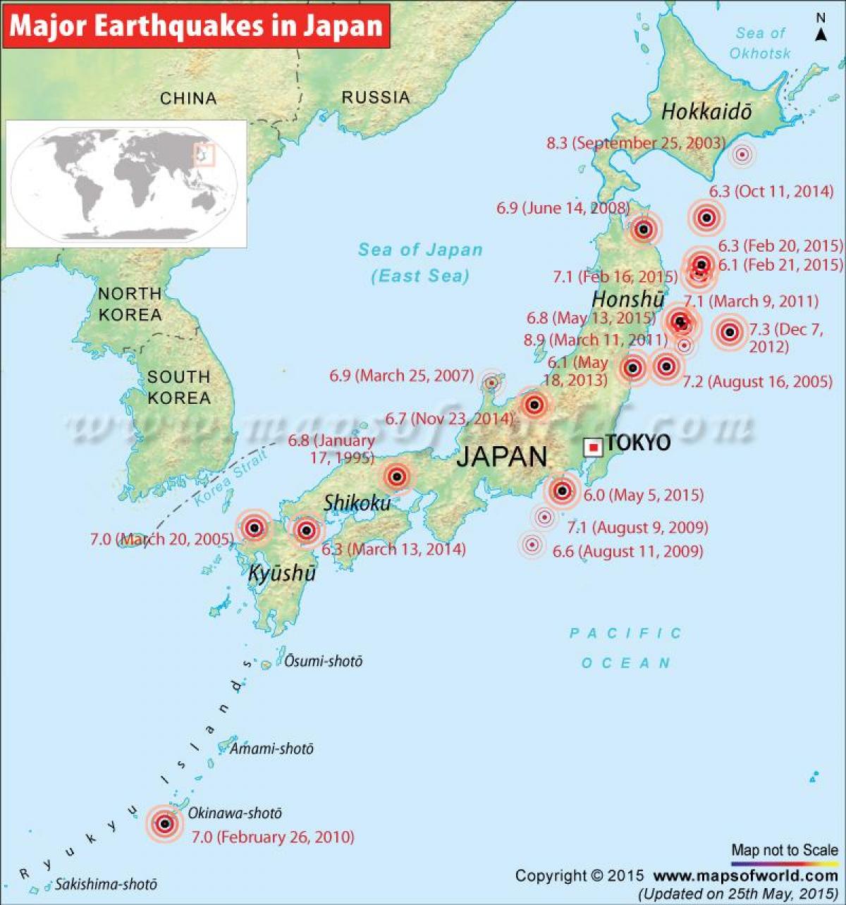 carte du tremblement de terre au japon